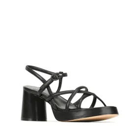 EOS Womens Doriano Strappy Leather Sandal with Heel Black