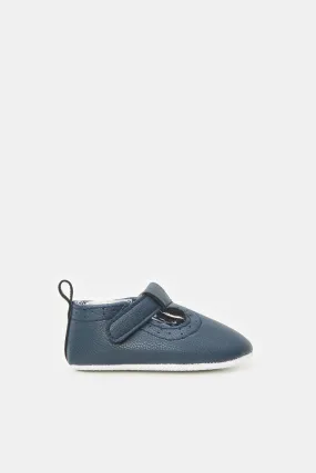 Baby Navy Velcro Strap Pram Shoes