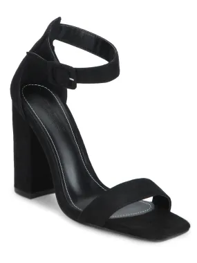 Black Micro Broad Ankle Strap Block Heels