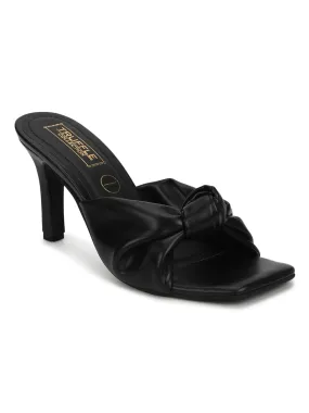 Black PU Knotted Strap Stiletto Mules