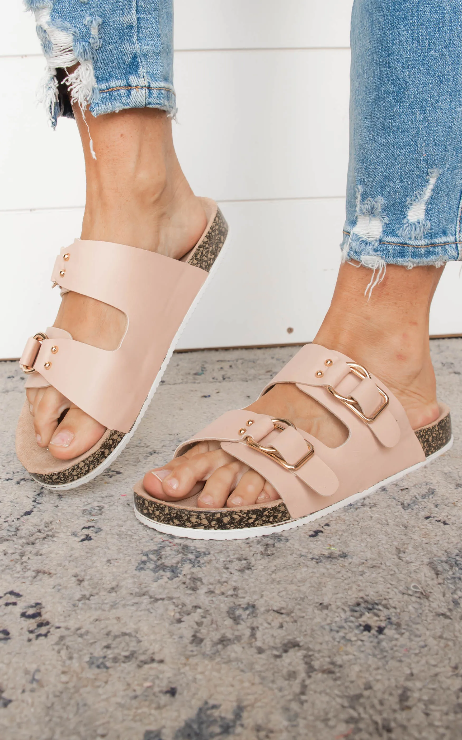 Buckled Strap Flat Slide Sandals - Final Sale