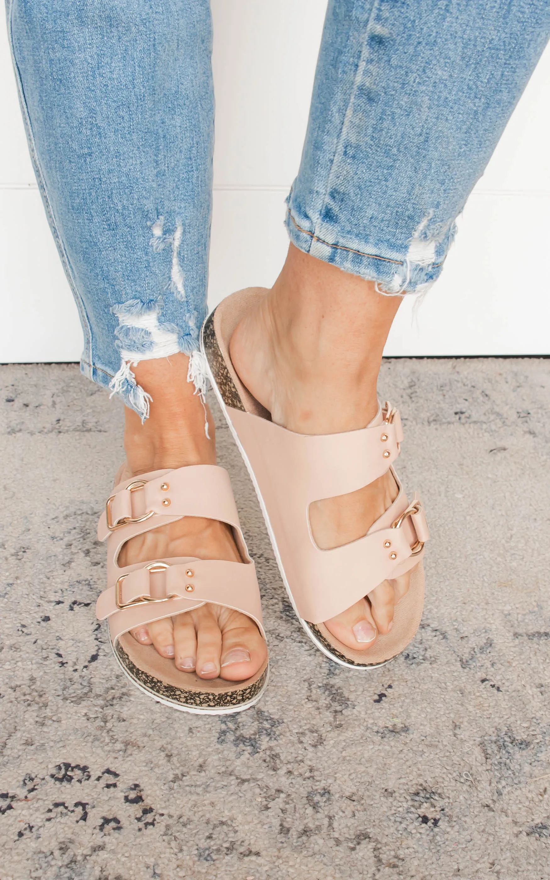 Buckled Strap Flat Slide Sandals - Final Sale