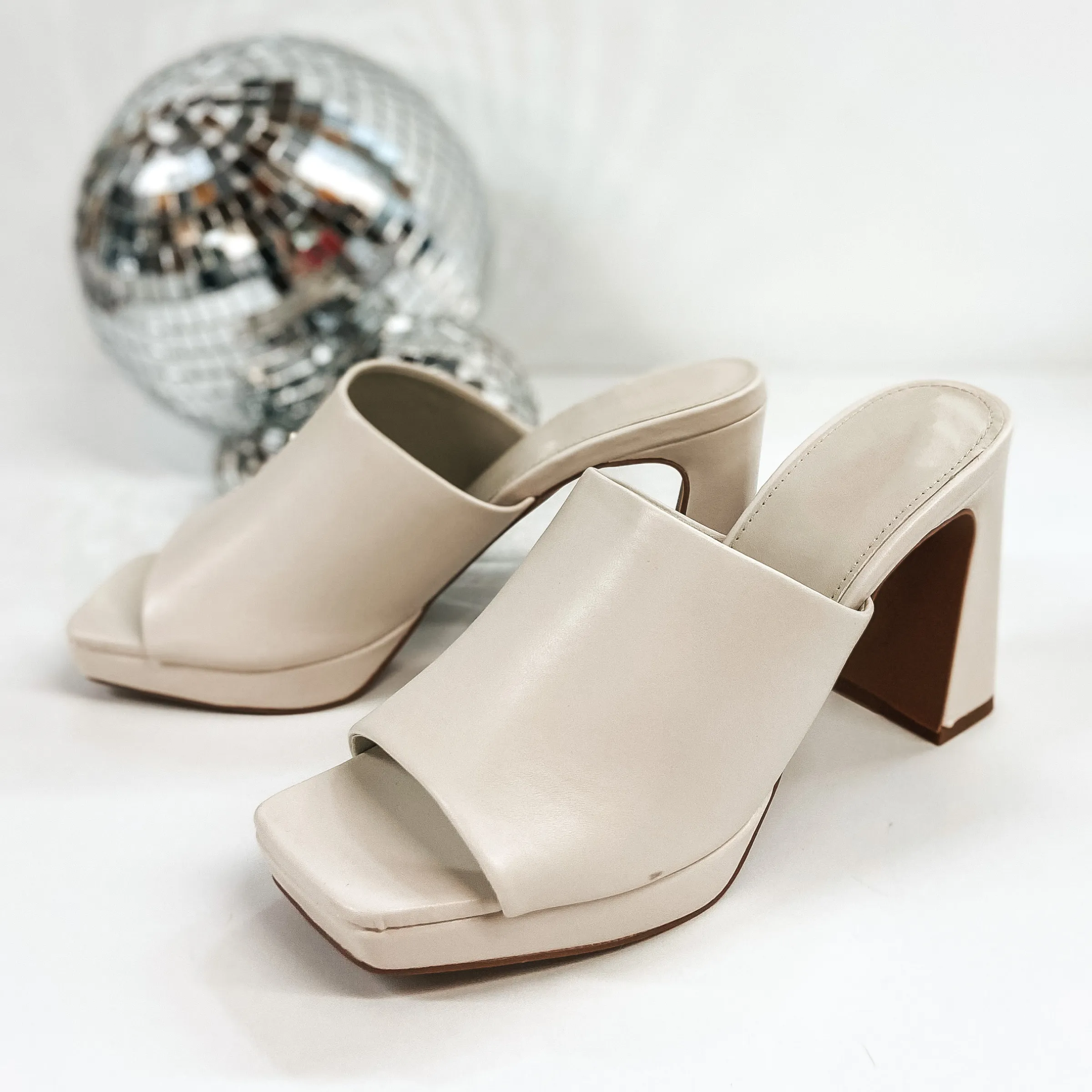 Chic Moment Slide On Block High Heels in Ivory