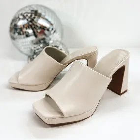 Chic Moment Slide On Block High Heels in Ivory