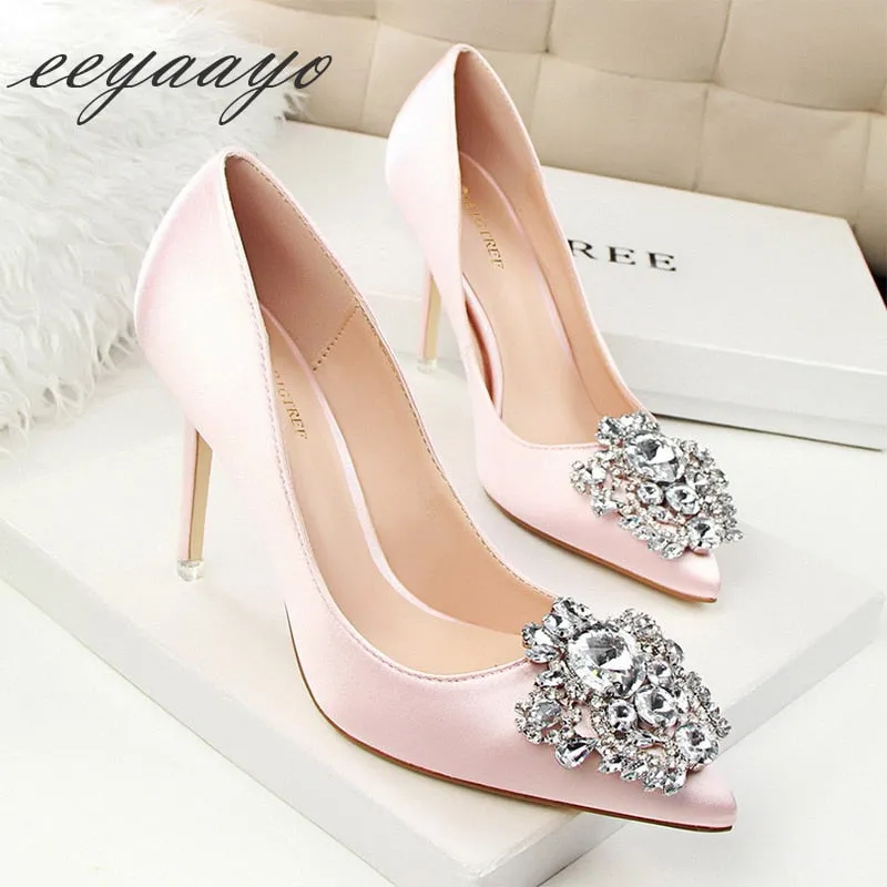 Elegant Crystal Pointed Toe Thin Women Pumps High Heel