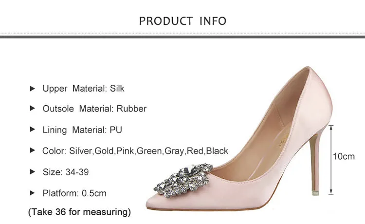 Elegant Crystal Pointed Toe Thin Women Pumps High Heel