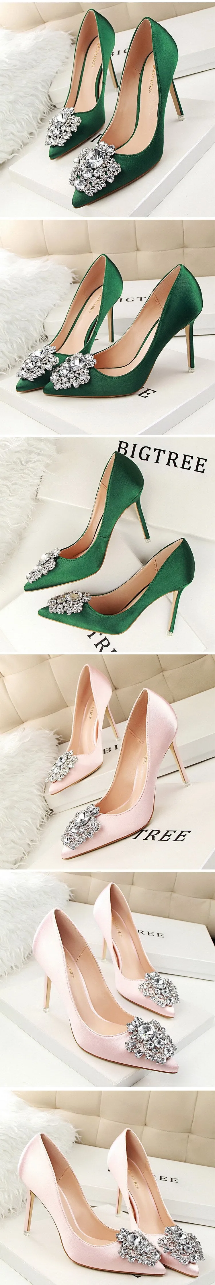 Elegant Crystal Pointed Toe Thin Women Pumps High Heel