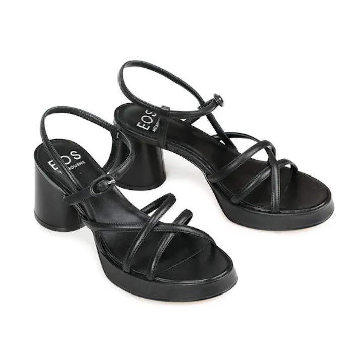 EOS Womens Doriano Strappy Leather Sandal with Heel Black