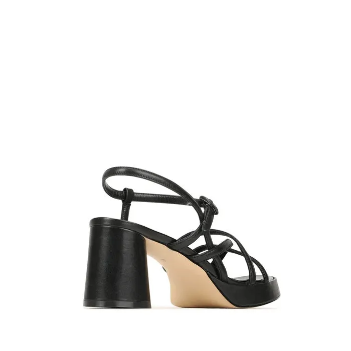 EOS Womens Doriano Strappy Leather Sandal with Heel Black