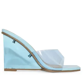 FRANKIE-05A Women's Modern Clear Strap Open Square Toe Lucite Wedge Heels