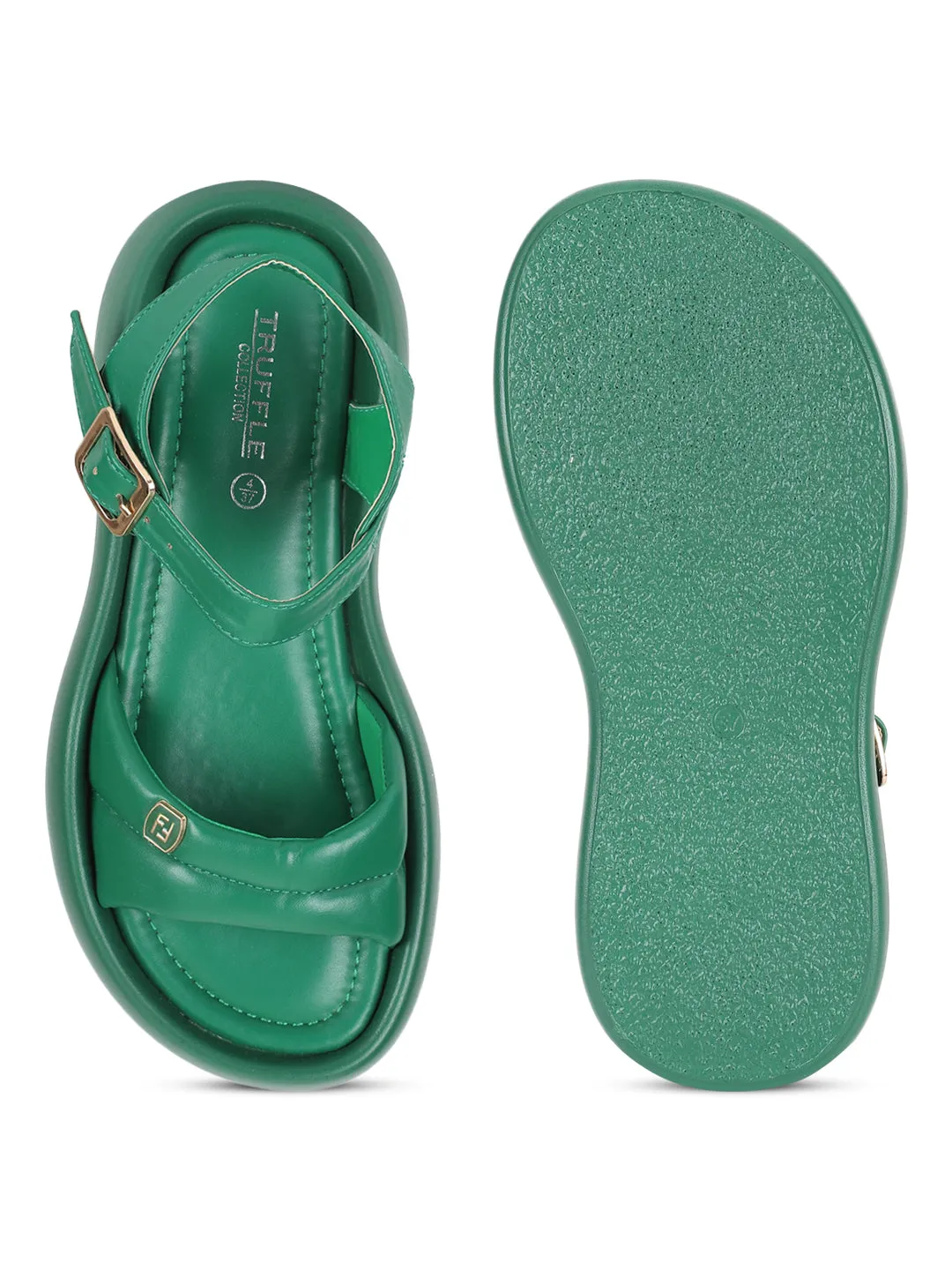 Green PU Buckle Stylish Flats (TC-RS3583-GRN)