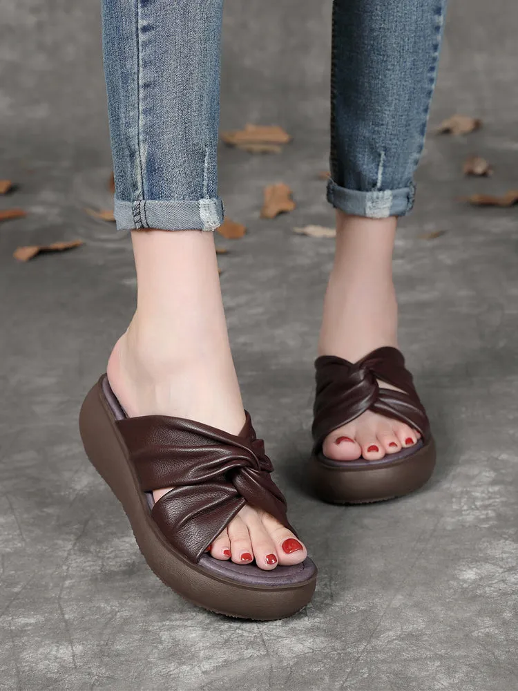 Handmade Comfortable Cross Strap Wedge Slippers