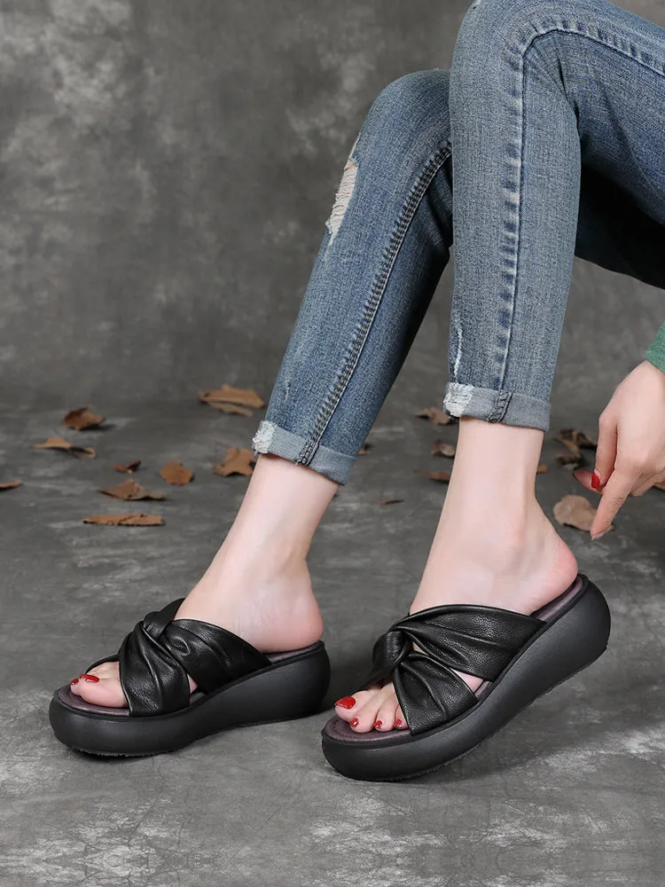 Handmade Comfortable Cross Strap Wedge Slippers