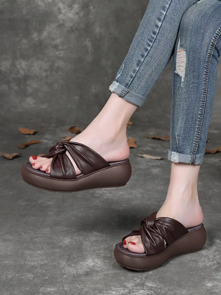 Handmade Comfortable Cross Strap Wedge Slippers