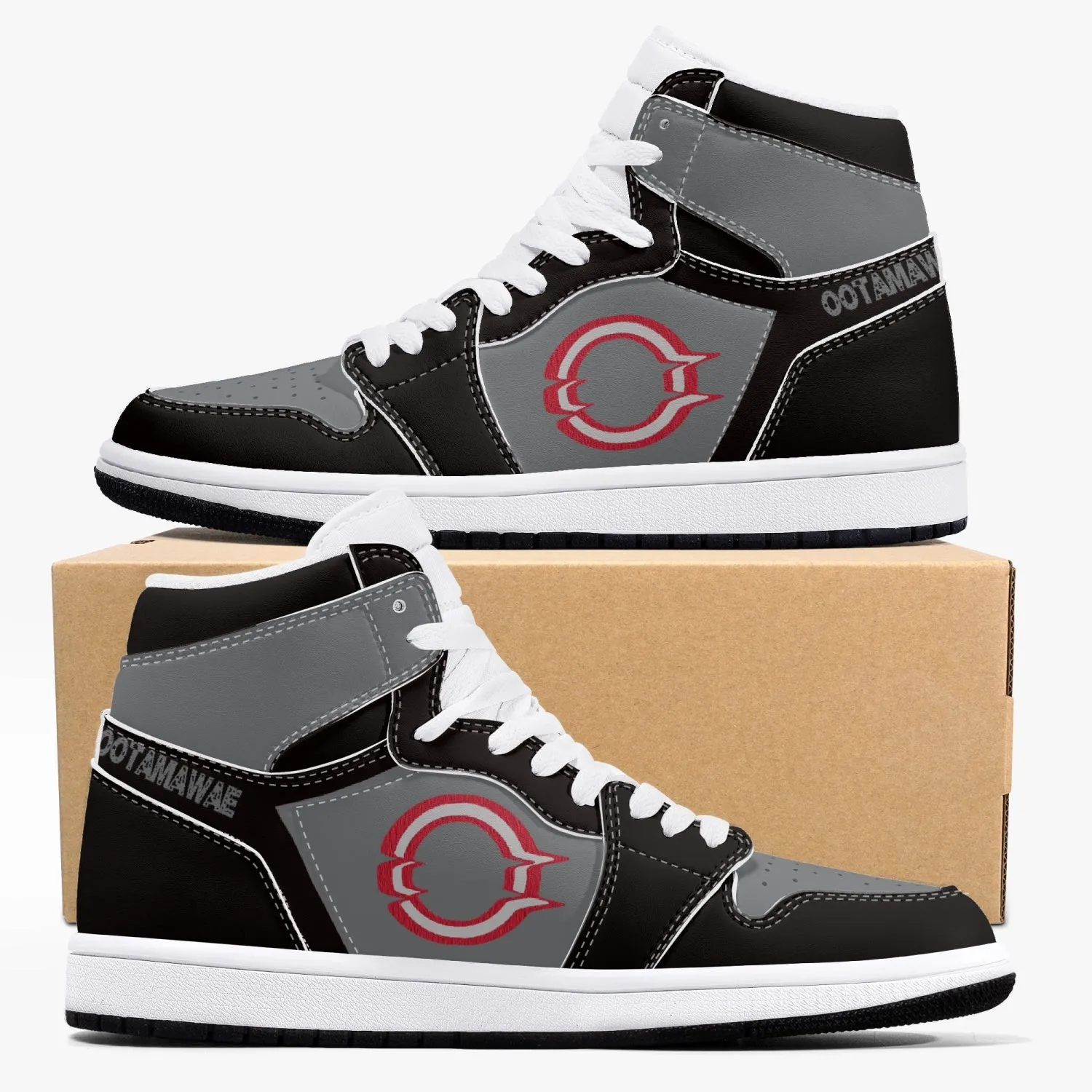 High-Top Leather Sneakers Black & Gray