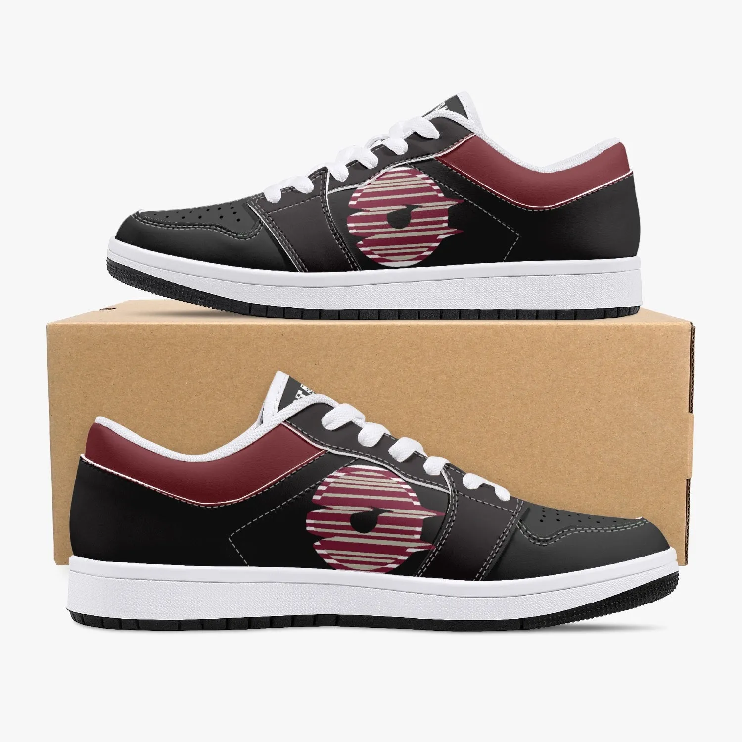 Low-Top Leather Sneakers -Black/Tinto