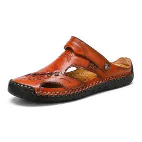 Men's Large Size Men Hand Sewing Closed Toe Comfortable Soft Leather Sandals