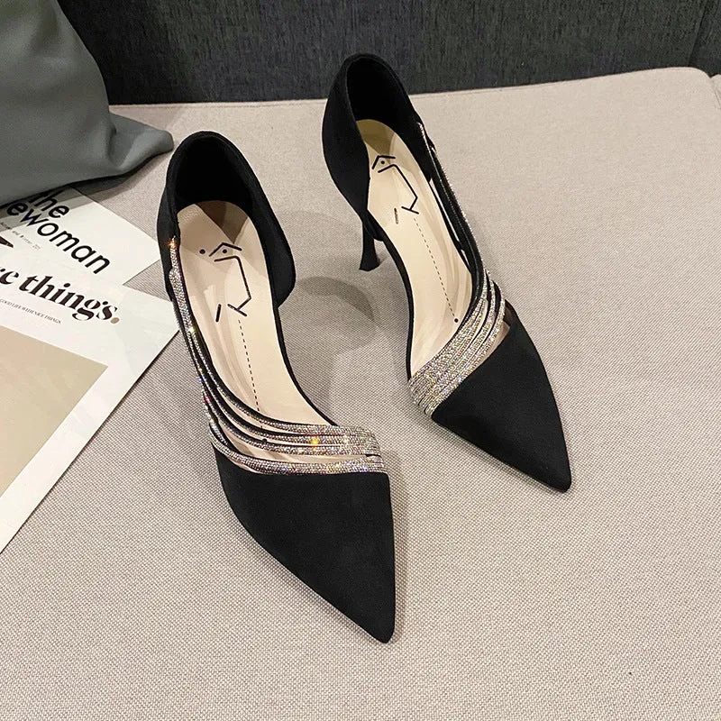 Rhinestone Wave Pointed Heels