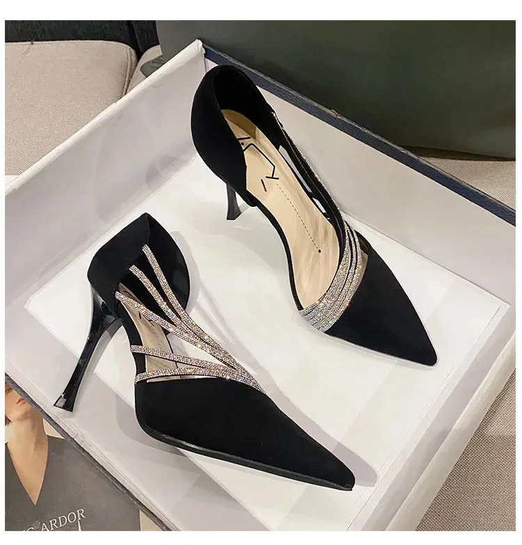 Rhinestone Wave Pointed Heels