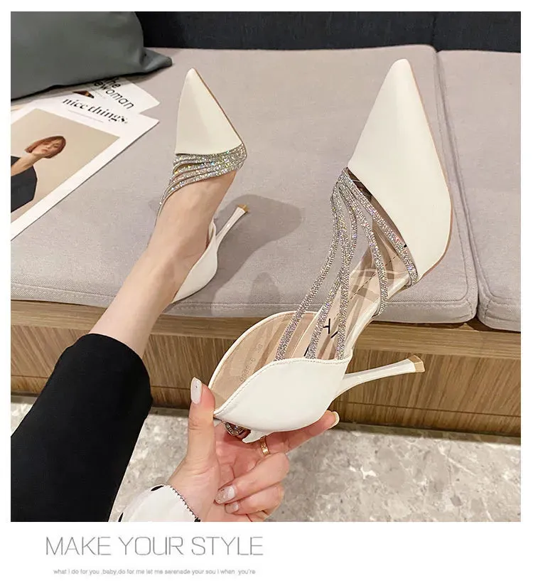 Rhinestone Wave Pointed Heels