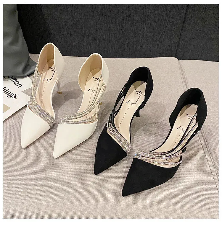 Rhinestone Wave Pointed Heels