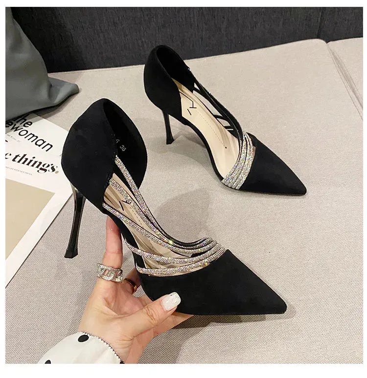 Rhinestone Wave Pointed Heels