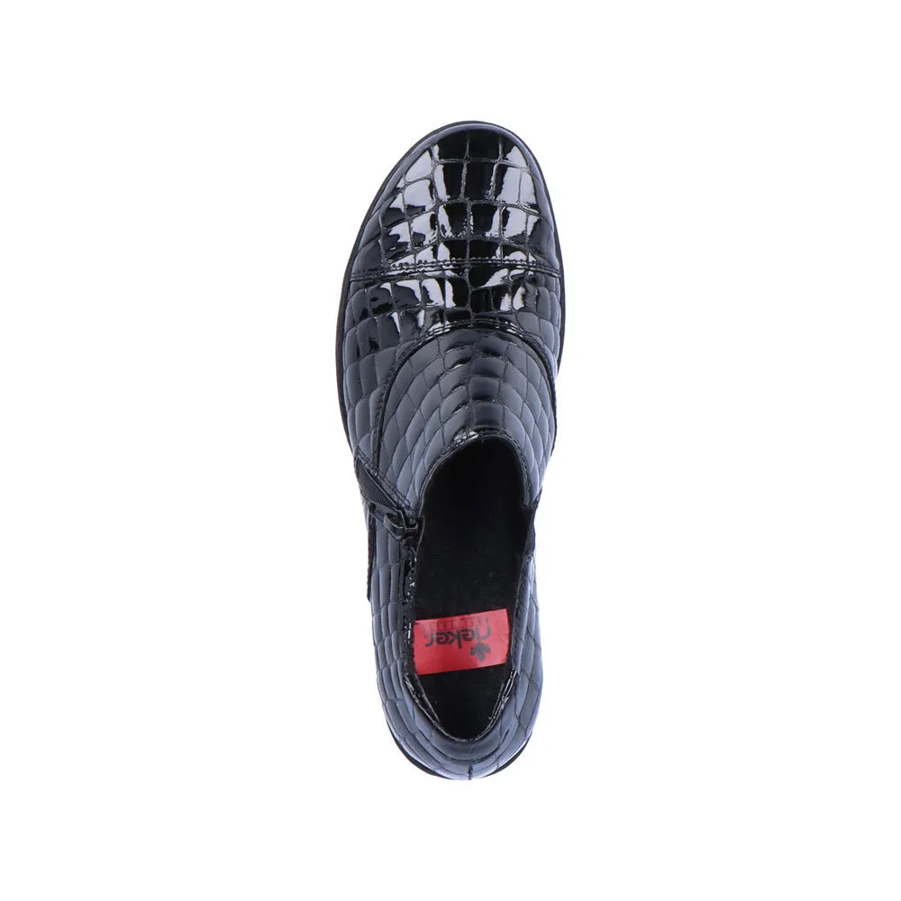 Rieker Trouser Shoes Black Patent Work Shoes Zip 57173-03 sale