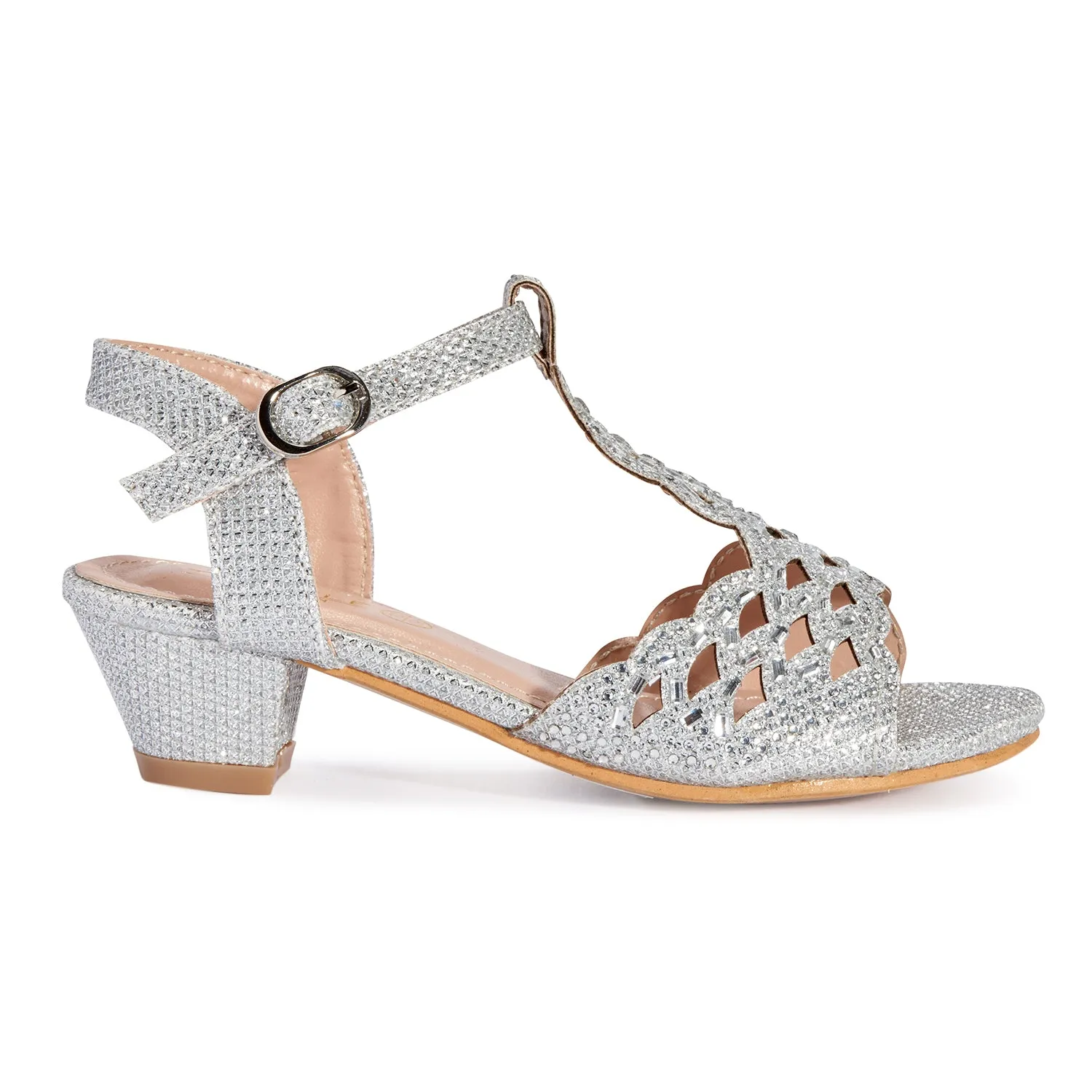 Silver Kids Low Heel Party Sandal