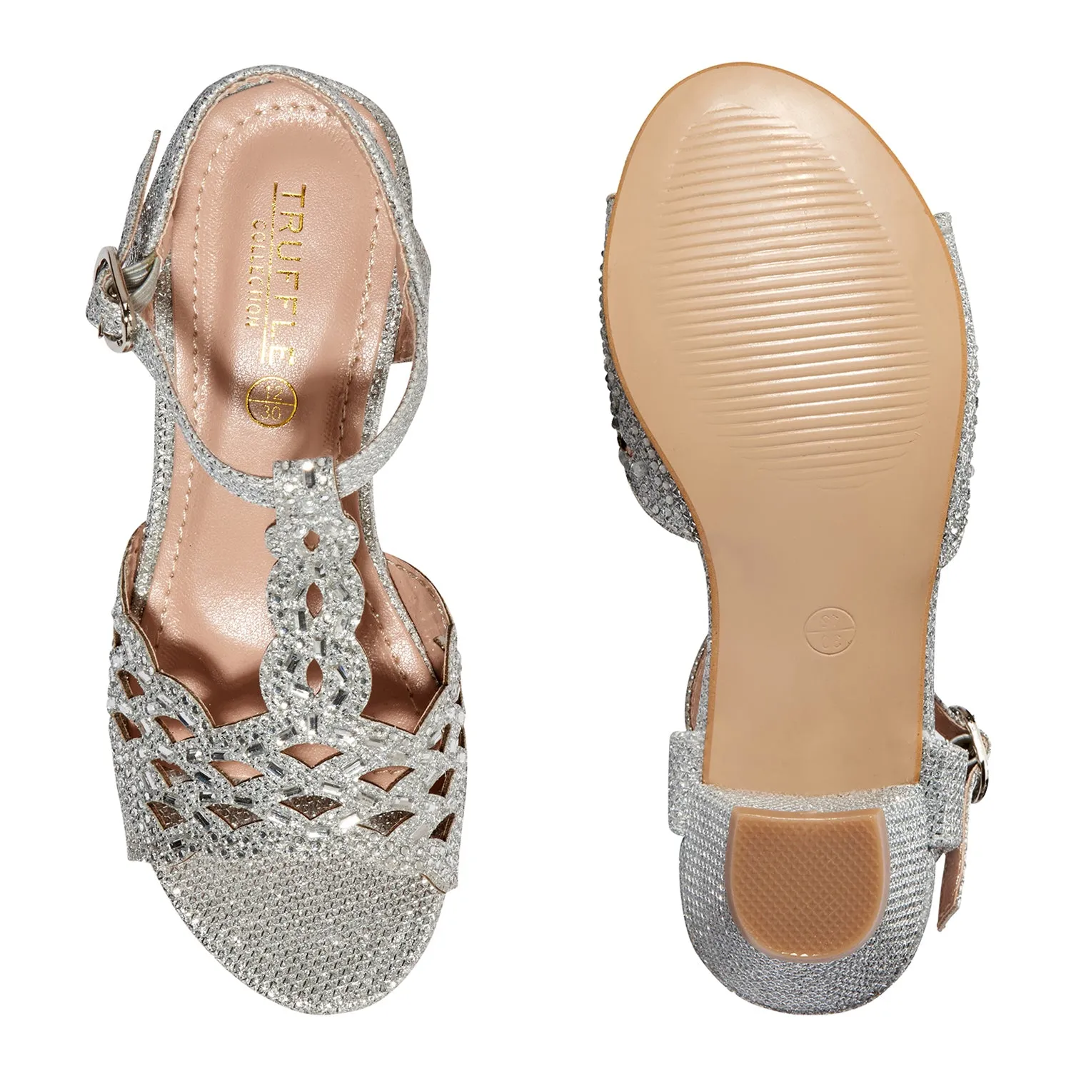 Silver Kids Low Heel Party Sandal