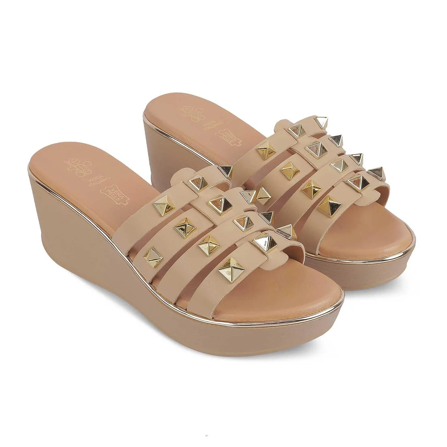 The Tango Beige Women's Dress Wedge Sandals Tresmode