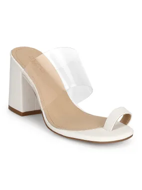 White PU Slip-on Block Heels