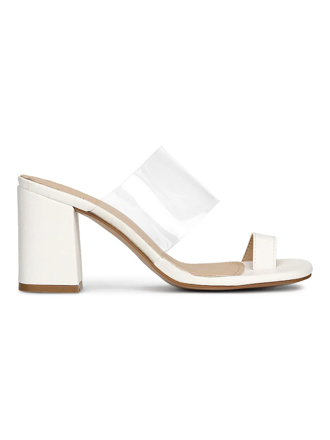 White PU Slip-on Block Heels