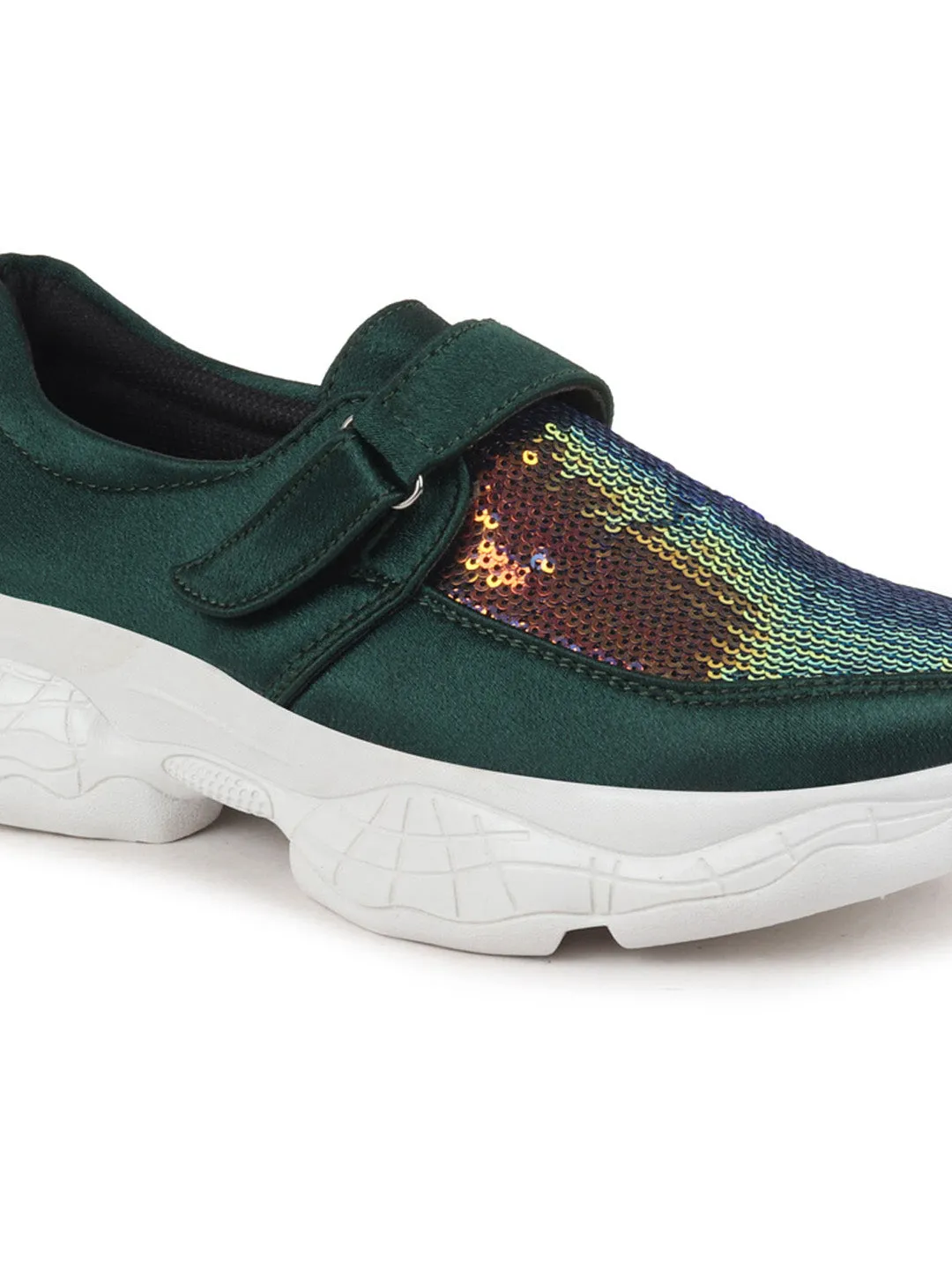 Women Green Stylish Slip On Sneakers