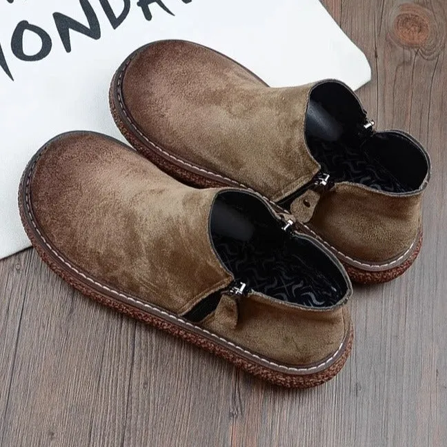 Womens Retro Suede Round Head Zip Comfortable Boots