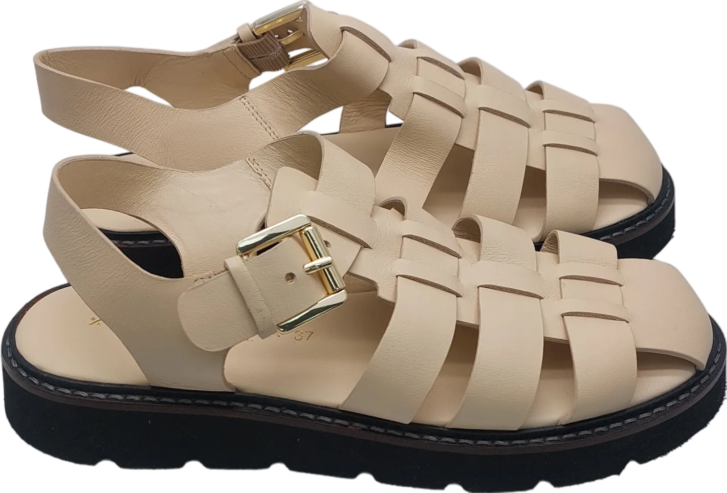 WYSE LONDON Beige Leather Darcy Sandals UK 4