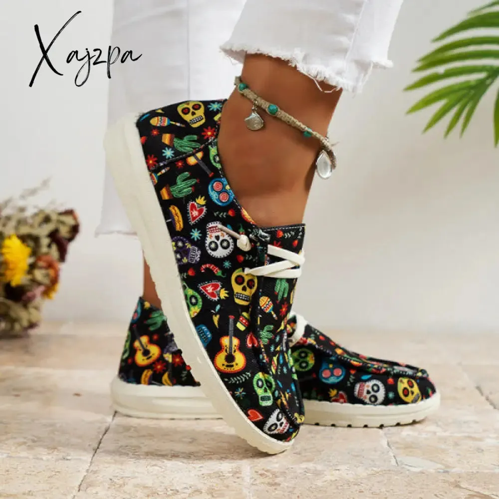 Xajzpa - Black Casual Patchwork Printing Round Comfortable Shoes