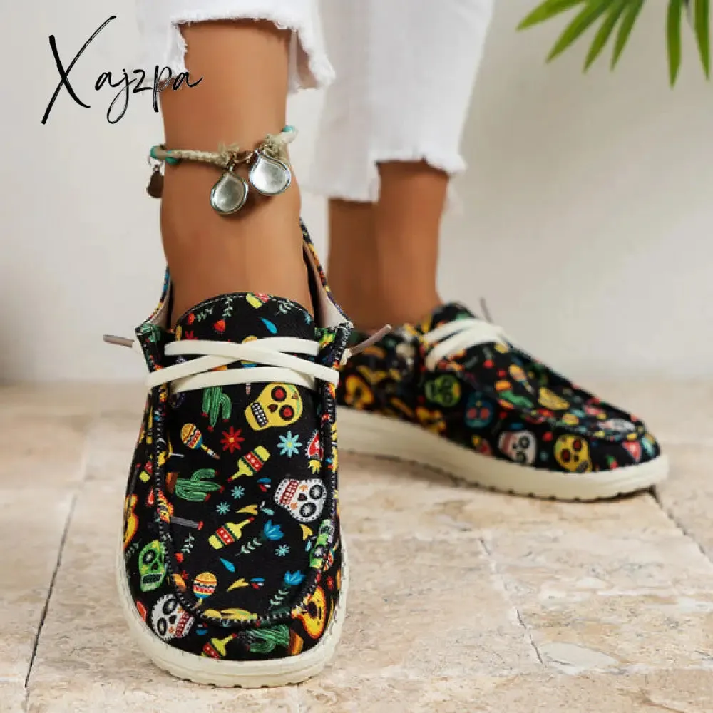 Xajzpa - Black Casual Patchwork Printing Round Comfortable Shoes