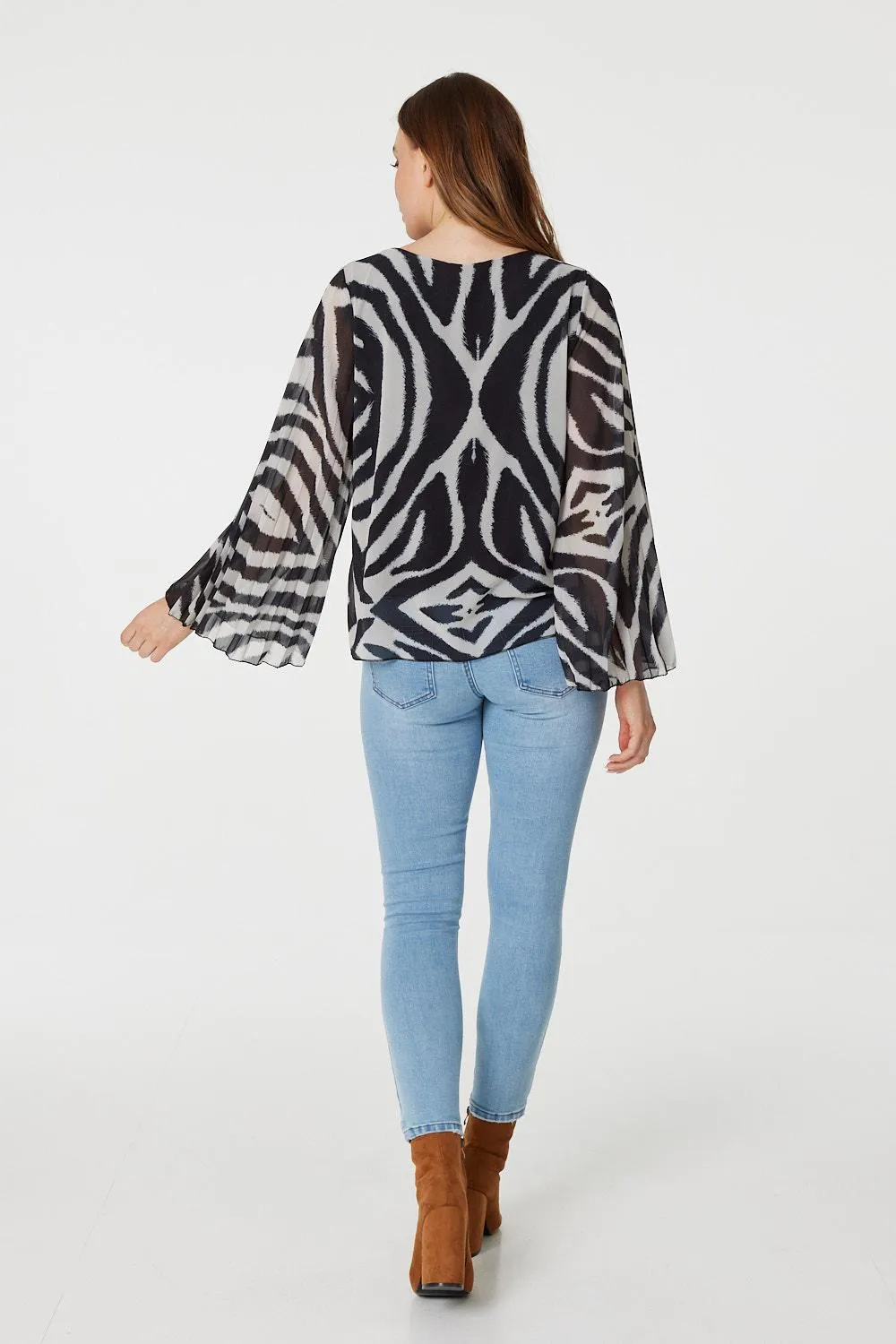 Zebra Print Sheer Sleeve Blouse